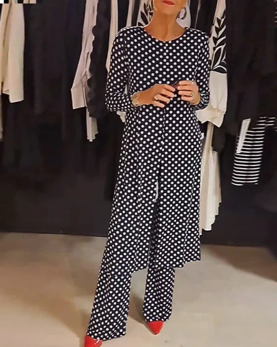JULIETA 2 PIEZAS - TRAJE ELEGANTE DE LUNARES CON ABERTURA