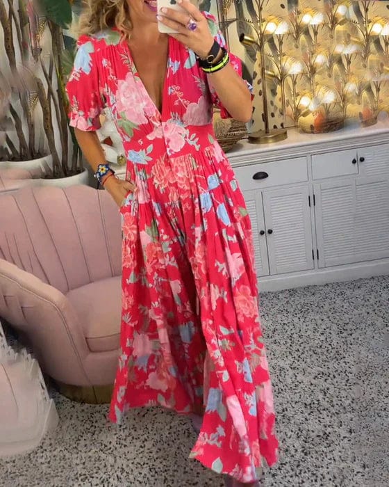 Teresa™ Vestido largo acogedor con cuello en V y bolsillos