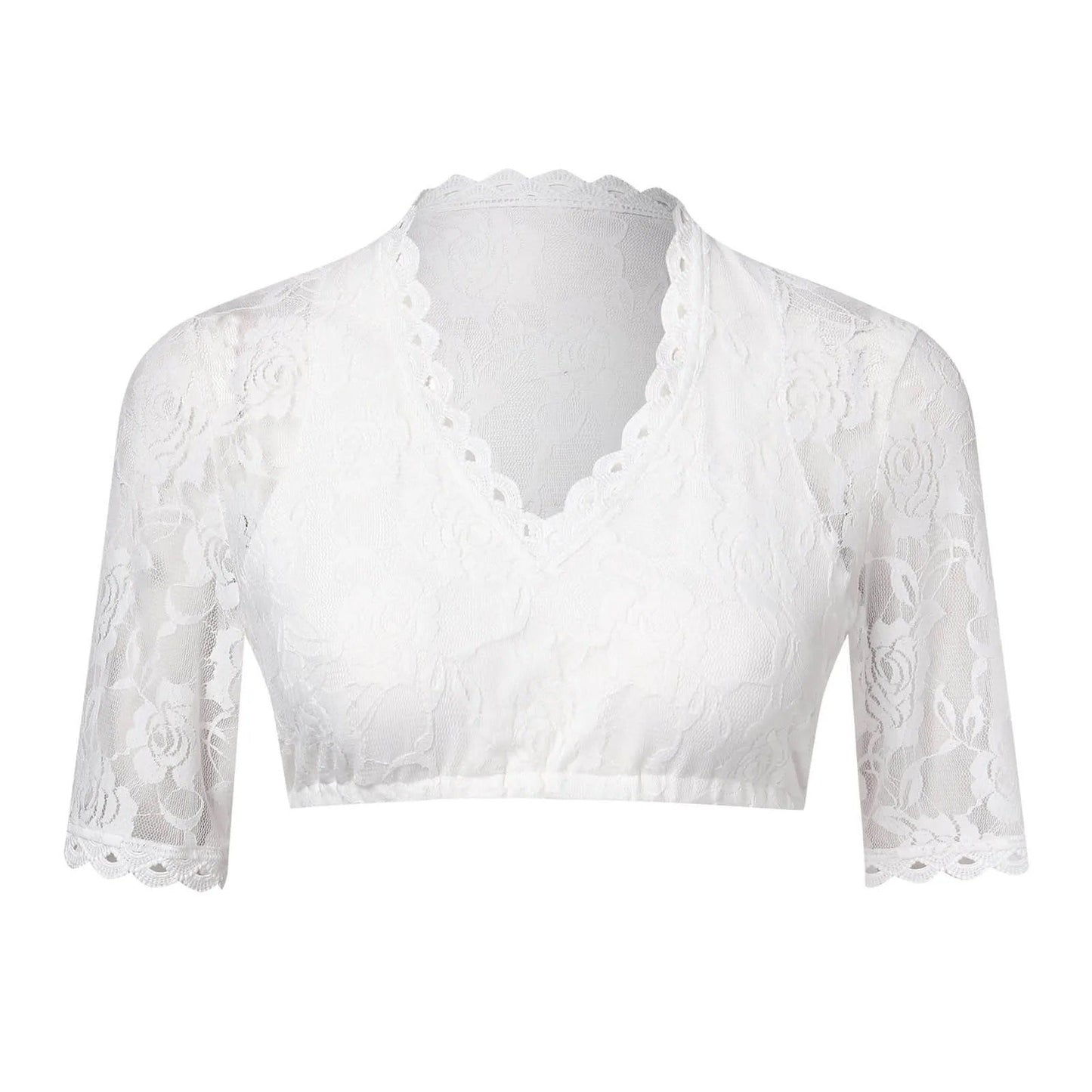 Mona - Elegante blusa blanca de encaje de media manga para mujer