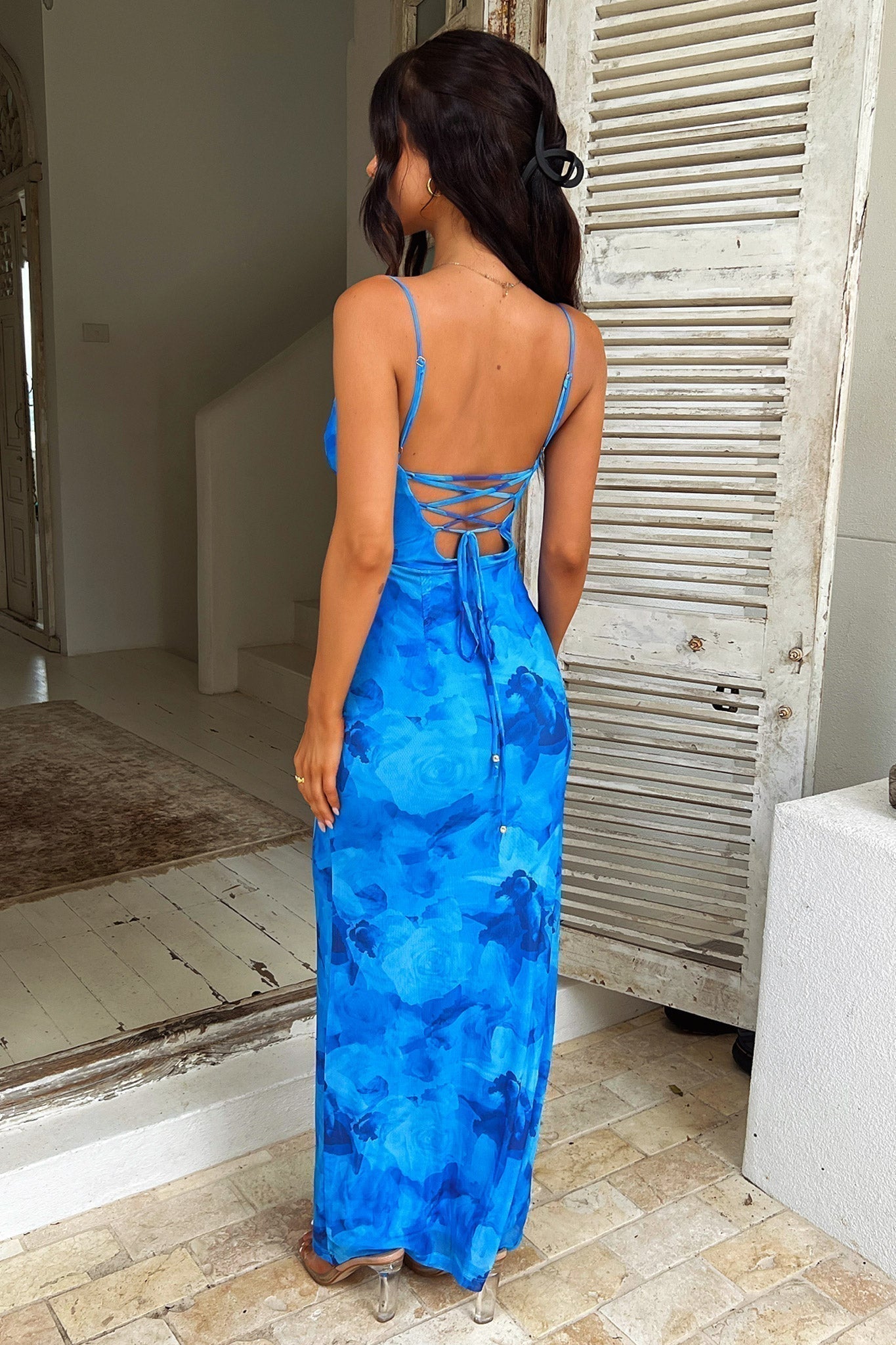 Vestido Marina | elegante con nudo en azul ópalo