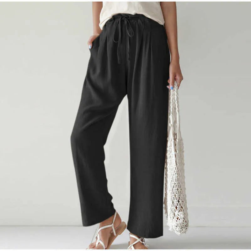 Gretel - Pantalón de pernera ancha y cintura elástica con bolsillo plisado