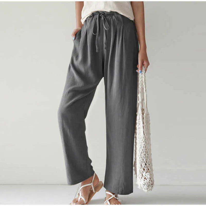 Gretel - Pantalón de pernera ancha y cintura elástica con bolsillo plisado