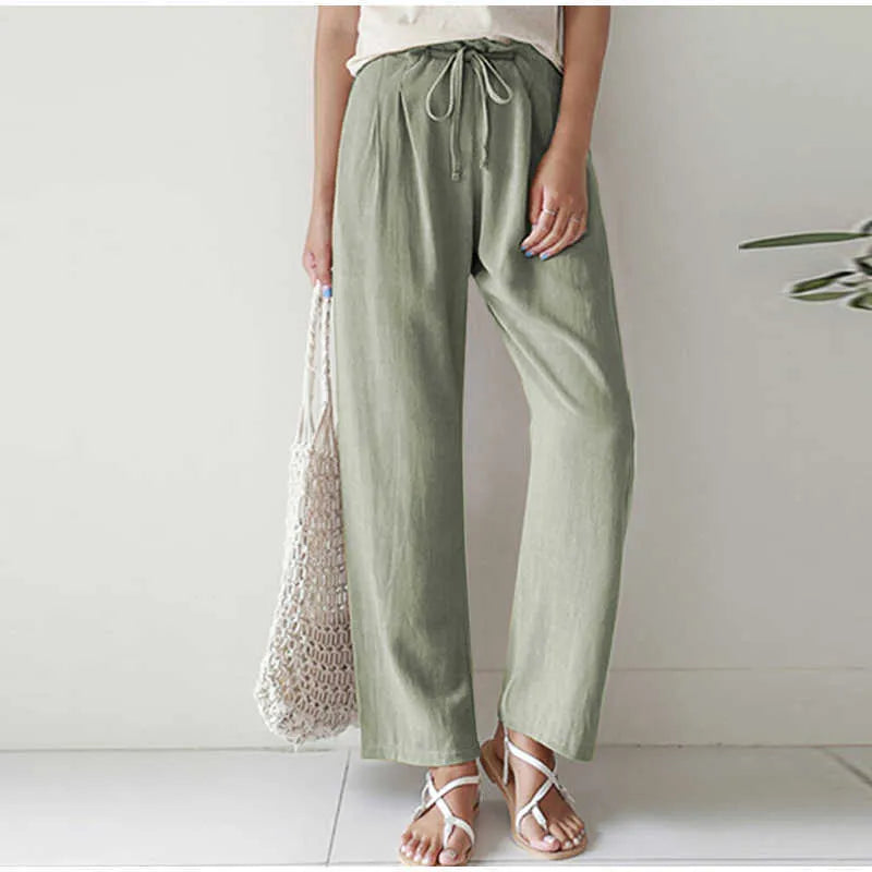 Gretel - Pantalón de pernera ancha y cintura elástica con bolsillo plisado