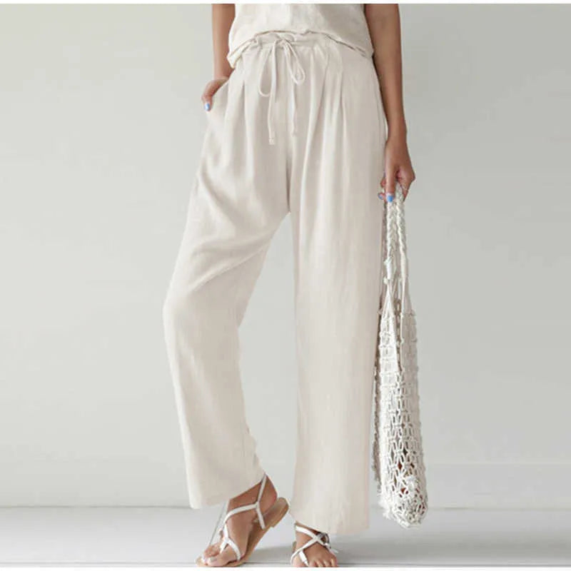 Gretel - Pantalón de pernera ancha y cintura elástica con bolsillo plisado