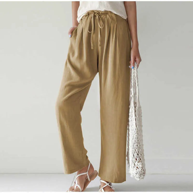 Gretel - Pantalón de pernera ancha y cintura elástica con bolsillo plisado