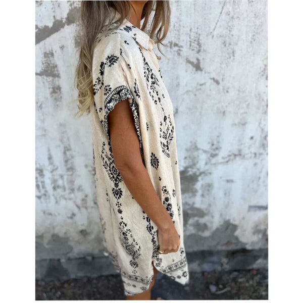 Eva Vestido Clásico de Algodón y Lino con Estampado – Elegancia Natural y Confort Diario