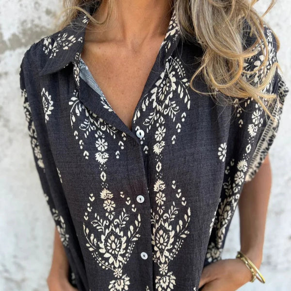 Eva Vestido Clásico de Algodón y Lino con Estampado – Elegancia Natural y Confort Diario