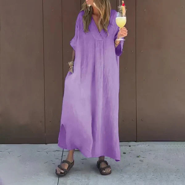 Luna™ | Vestido de mezcla de algodón con cuello en V