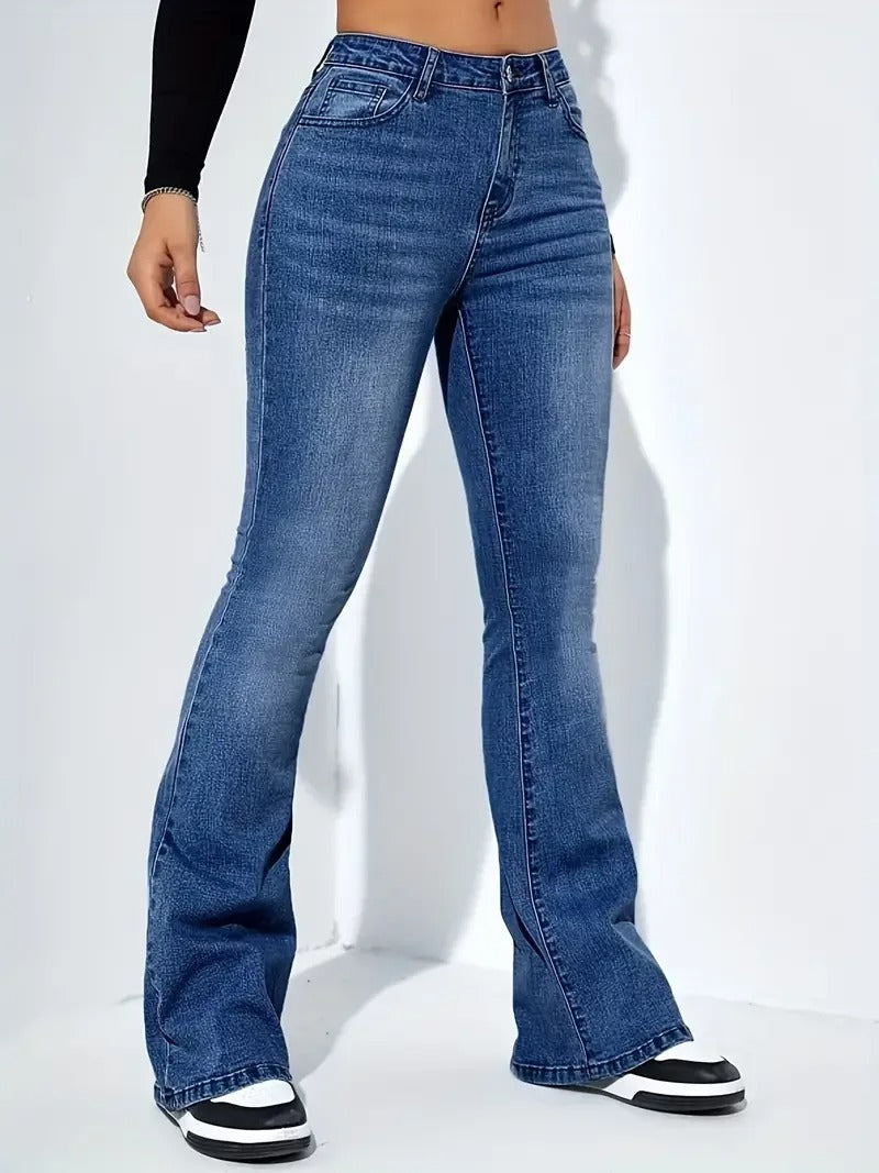 Rosie - Pantalones vaqueros de cintura alta de moda con diseño acampanado