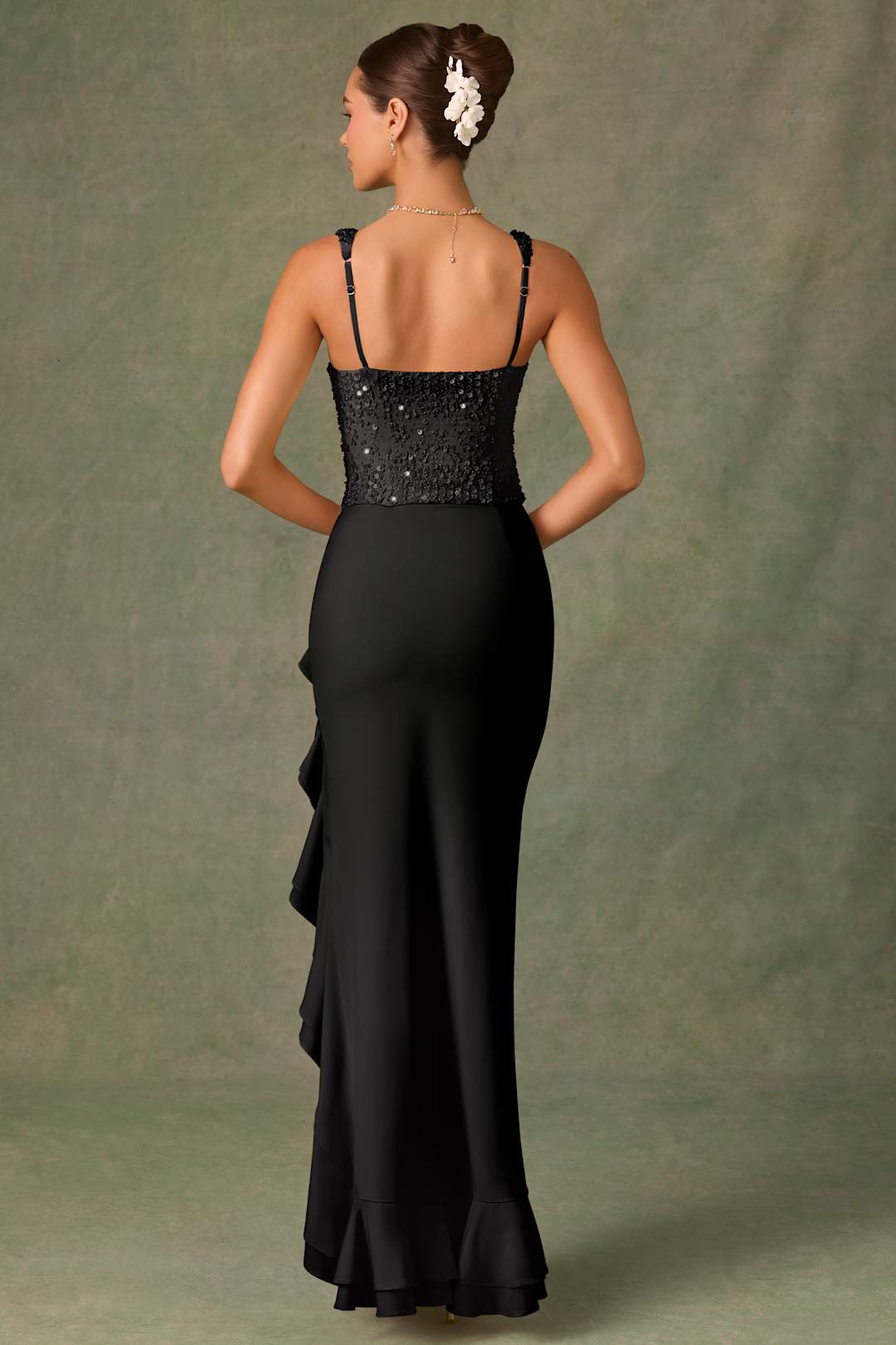 Malvina™ | Vestido corset de satén con volantes