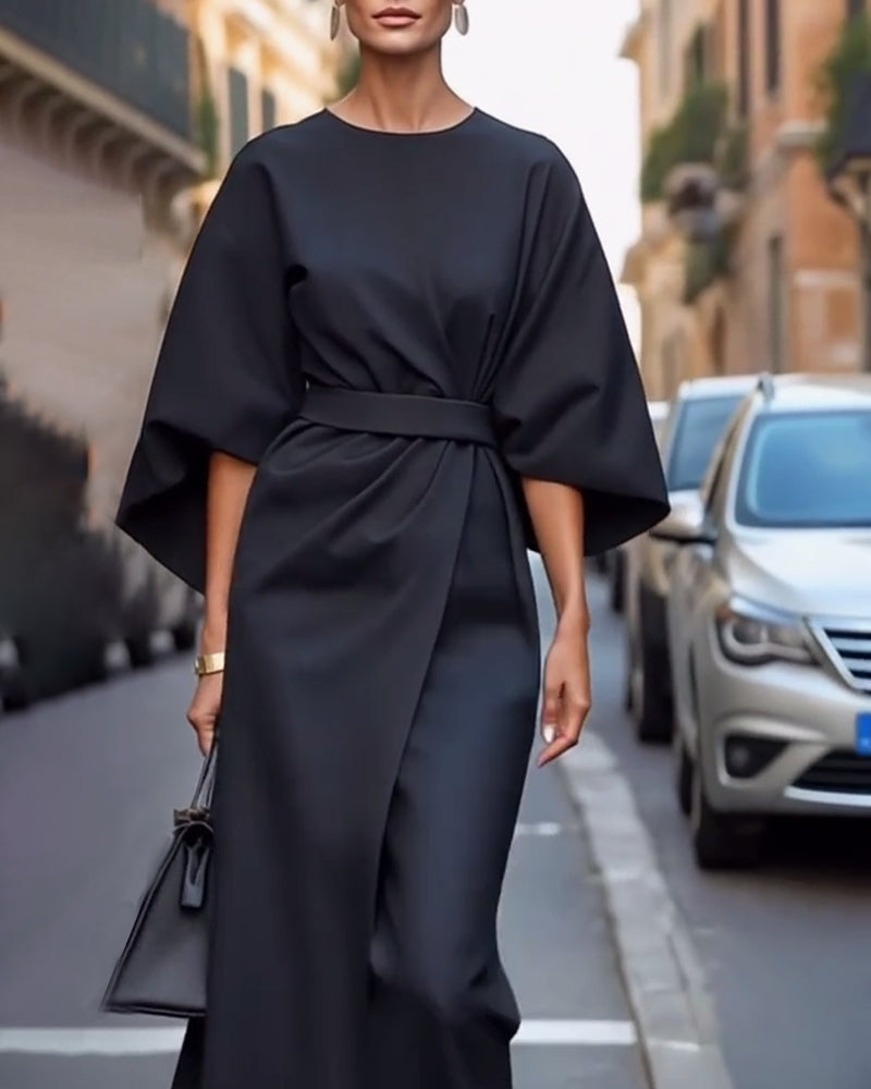 Vestido Celestine – Mangas Farol y Cinturón Sofisticado