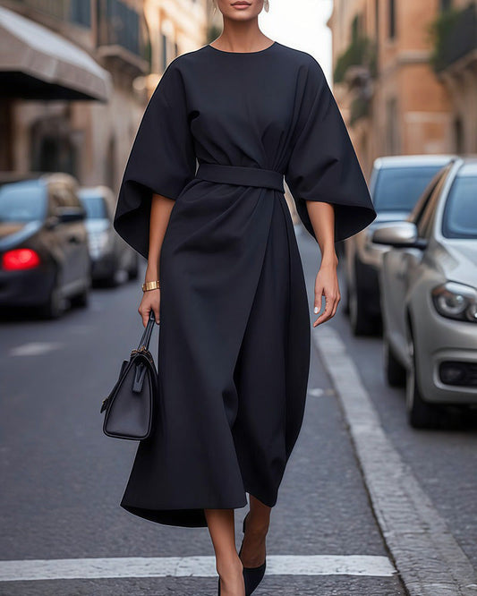 Vestido Celestine – Mangas Farol y Cinturón Sofisticado