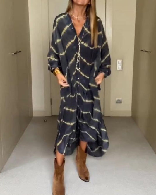 BOMEA - VESTIDO LARGO BOHEMIO DE RAYAS CON MANGAS LARGAS