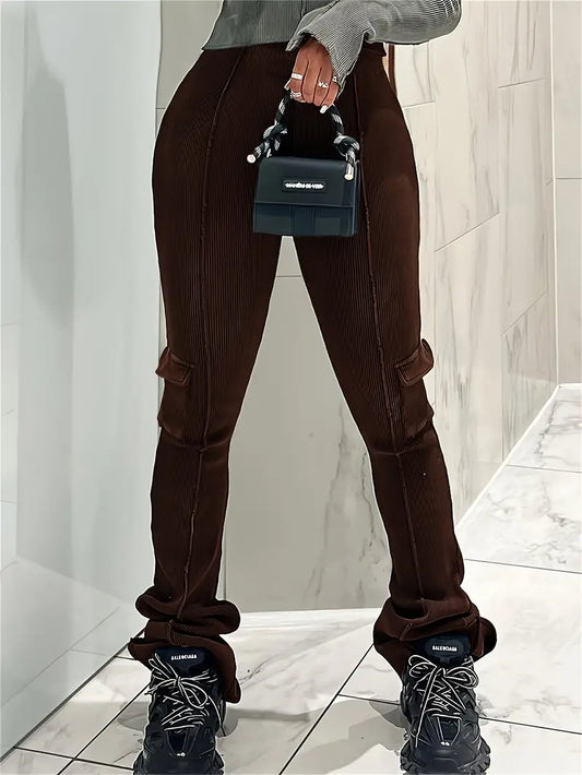Elegantes pantalones de talle alto Paulina - Look casual de canalé para cualquier ocasión