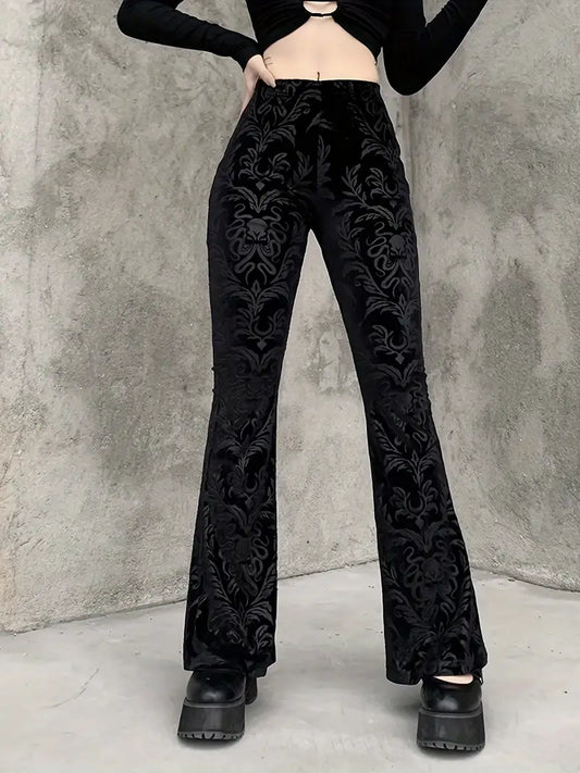 Elspeth - Precioso pantalón de talle alto con un encantador estampado floral gótico