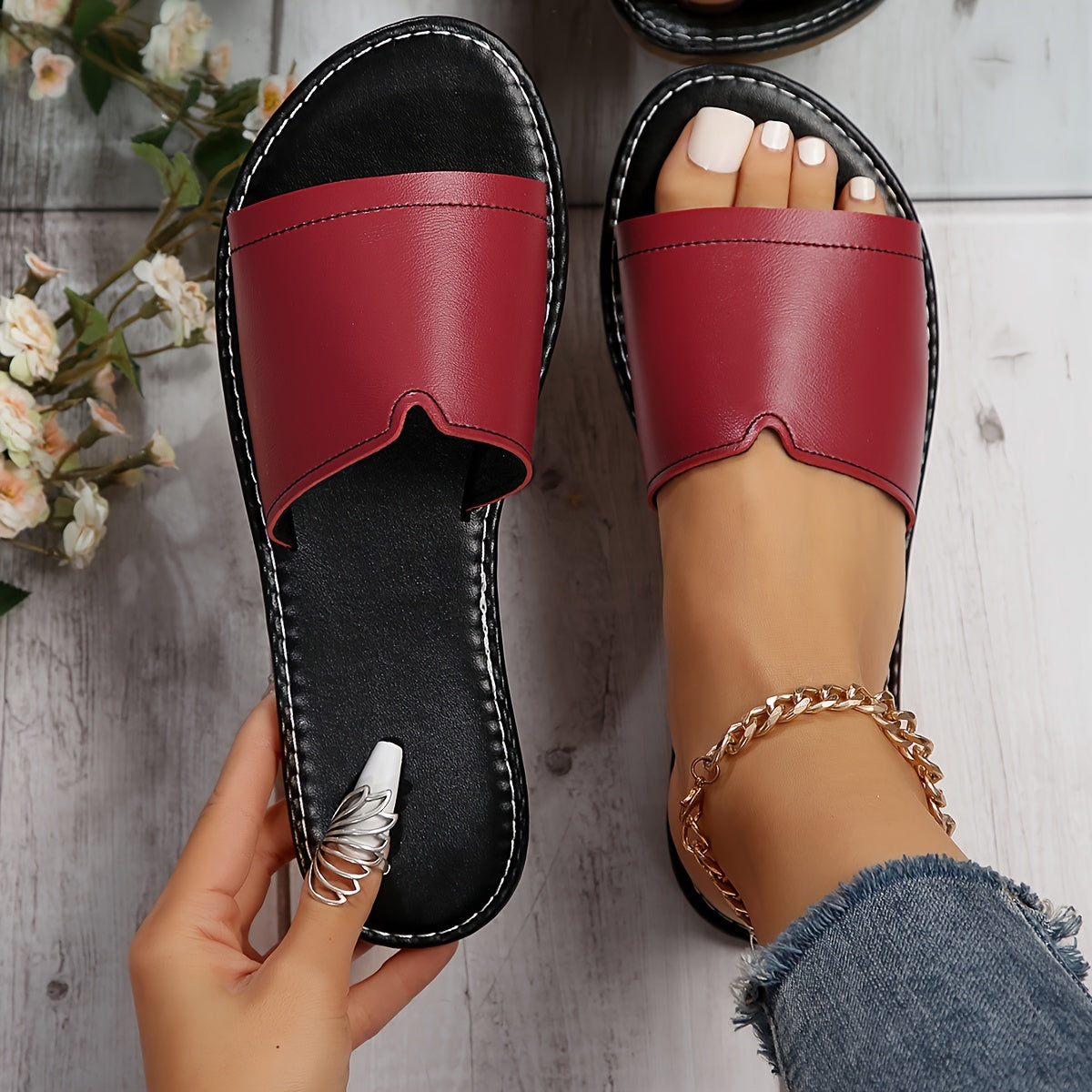 Berta | Sandalias planas de color liso