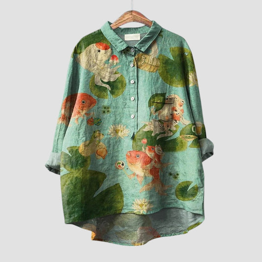 Agnese | Camisa oversize con estampado de carpas y nenúfares