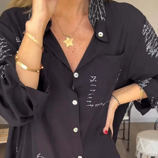 María Antonia - Camisa de manga larga con solapa y estampado