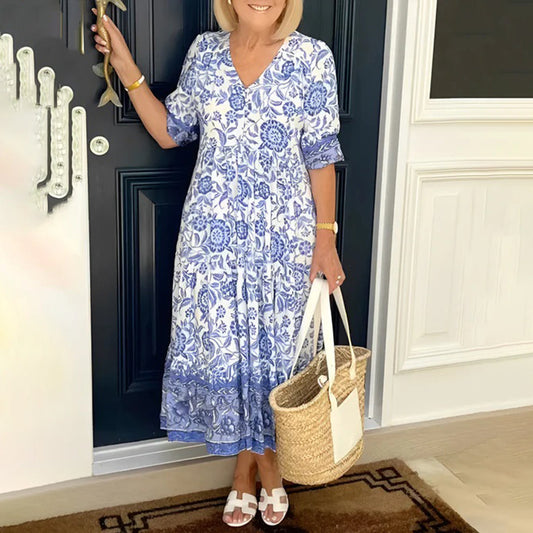 BRONYA - Elegante vestido con cuello en V para un look sofisticado
