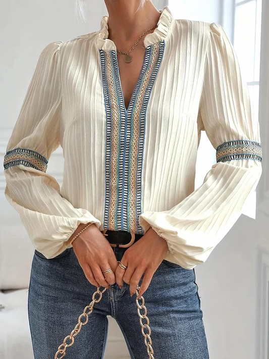 Cara - Blusa chic con encaje y mangas farol para mujer