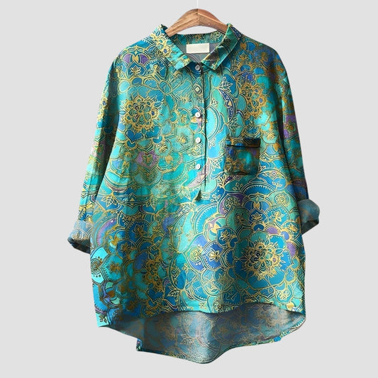 Camilla | Camisa oversized con estampado de mandala dorado