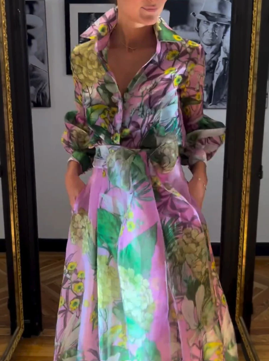 VESTIDO ELEGANTE - CINTURA FLORAL