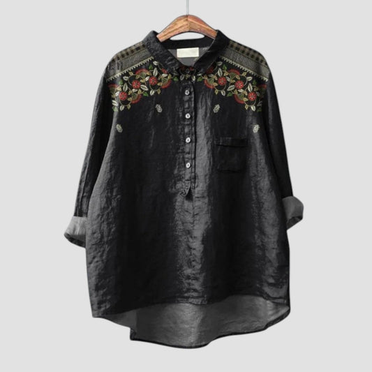 Carina | Camisa oversize negra con bordados florales