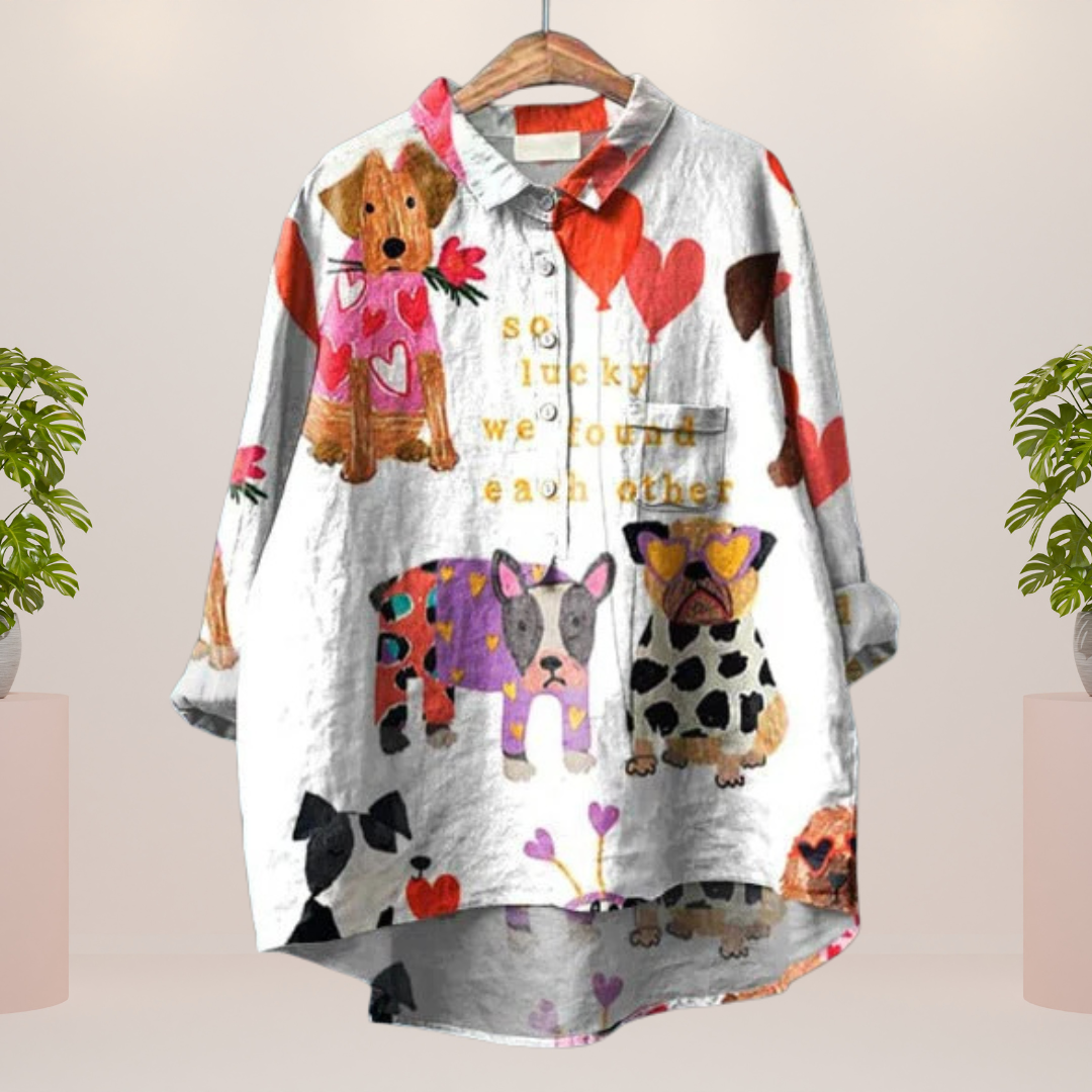 Camisa Kathrin – Estampado Perruno Divertido