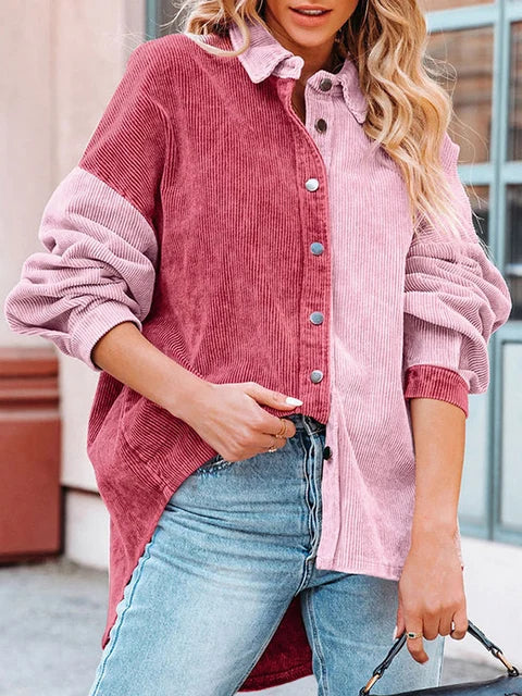 Edna - Blusa de pana otoñal de moda con colores contrastados para mujer