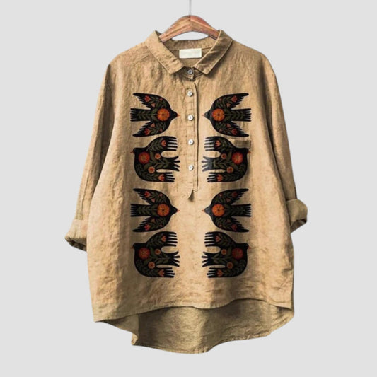 Isotta | Camisa oversize con estampado de pájaros estilizados
