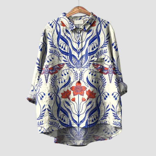 Ivana | Camisa oversize con estampado floral y insectos estilizados