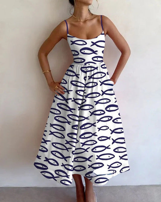 Vestido Tirantes estampado sardinitas