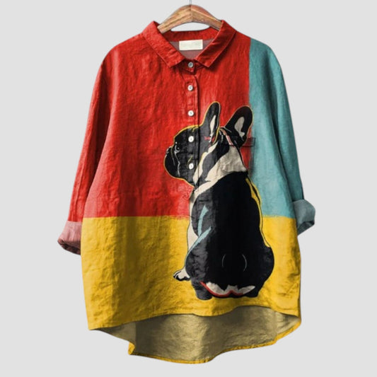 Rosetta | Camisa oversize con diseño de bulldog y bloques de color
