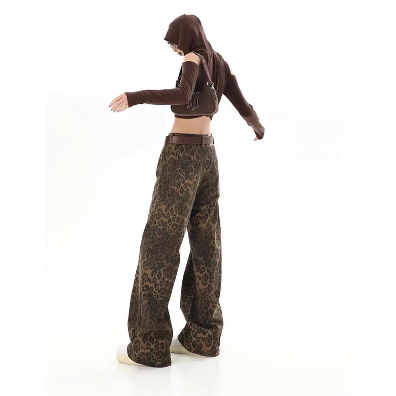 Gilda - Pantalones retro de moda con elegante estampado de leopardo