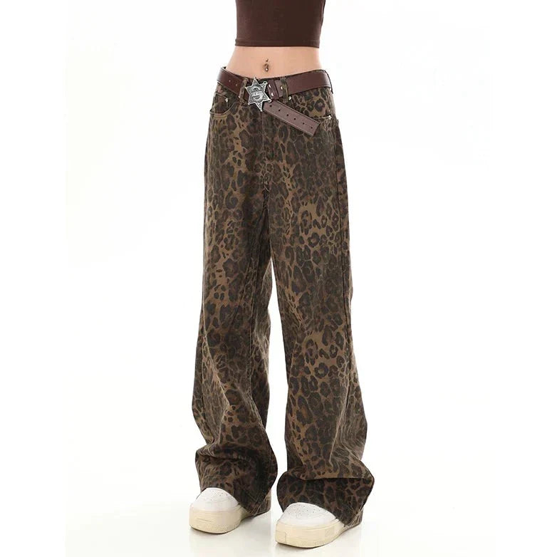 Gilda - Pantalones retro de moda con elegante estampado de leopardo