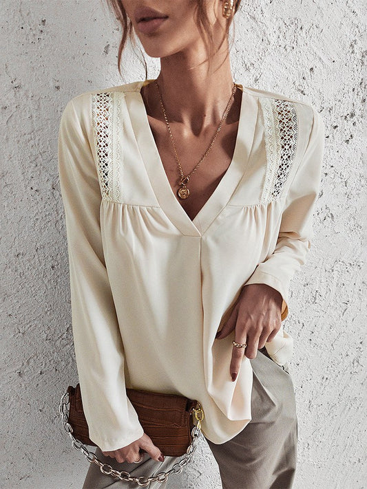 Missy - Elegante y cómoda blusa crema con cuello en V para mujer