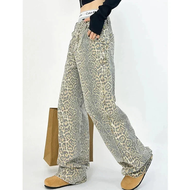 Gilda - Pantalones retro de moda con elegante estampado de leopardo