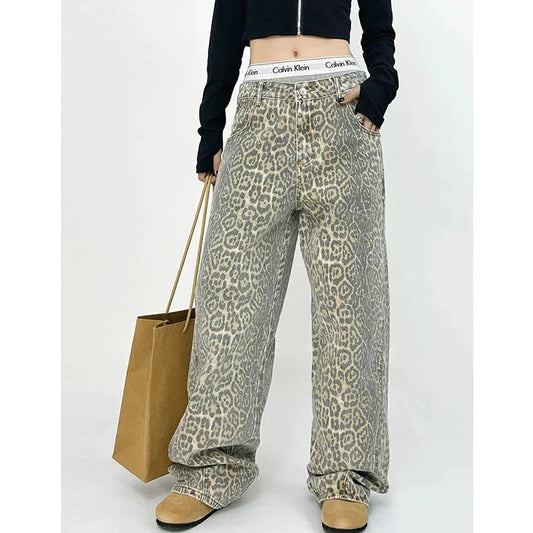 Gilda - Pantalones retro de moda con elegante estampado de leopardo
