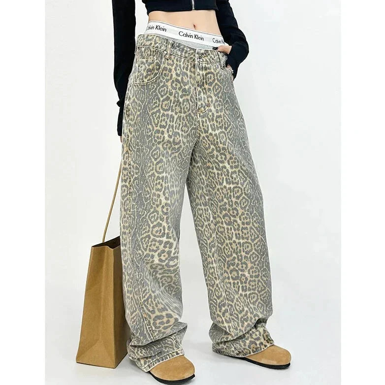 Gilda - Pantalones retro de moda con elegante estampado de leopardo