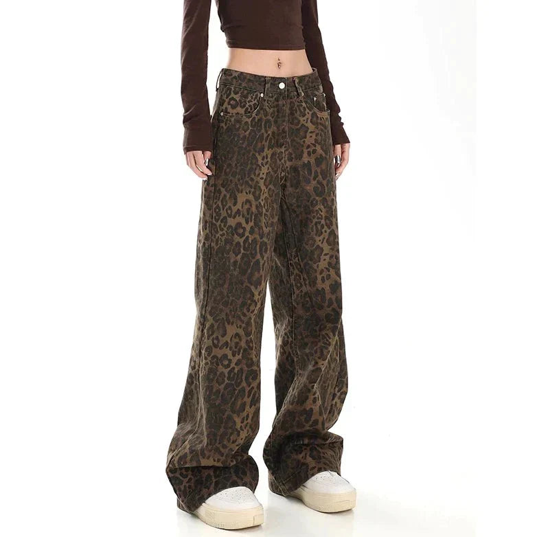 Gilda - Pantalones retro de moda con elegante estampado de leopardo