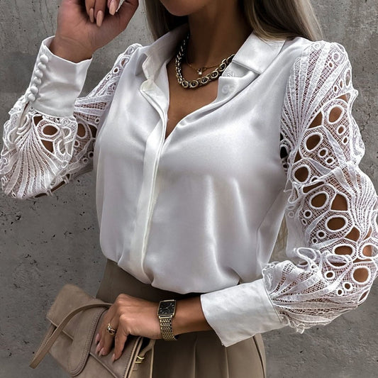 Elin - Blusa elegante y cómoda con bonitos detalles de encaje para mujer