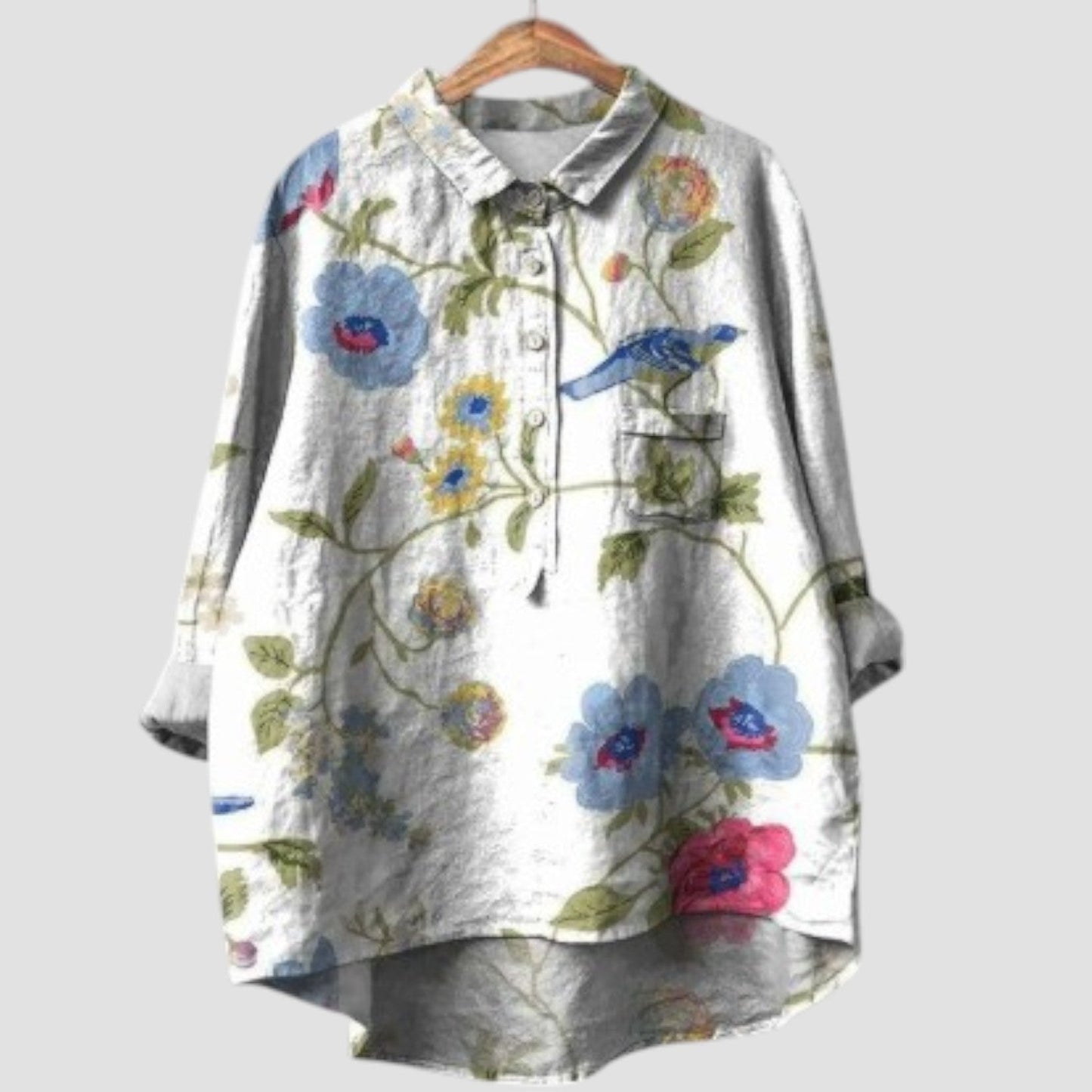 Viviana | Camisa oversize con estampado floral y pájaro