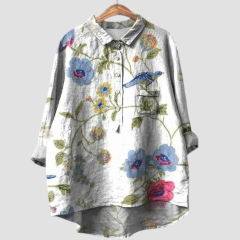 Viviana | Camisa oversize con estampado floral y pájaro