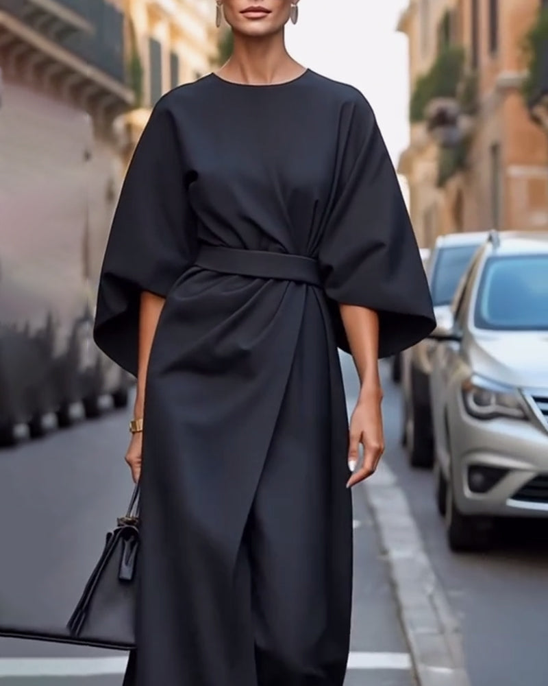 Vestido Celestine – Mangas Farol y Cinturón Sofisticado