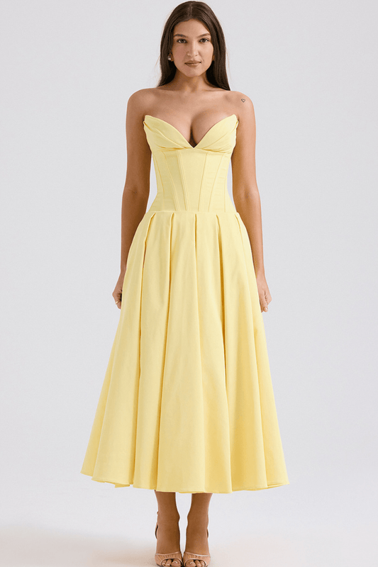 DORTHE | Vestido midi sin tirantes