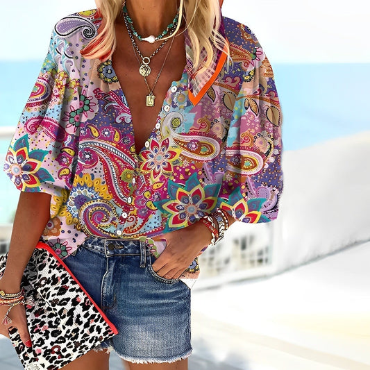 Kendra - Elegante blusa femenina con encantador estampado de mandala