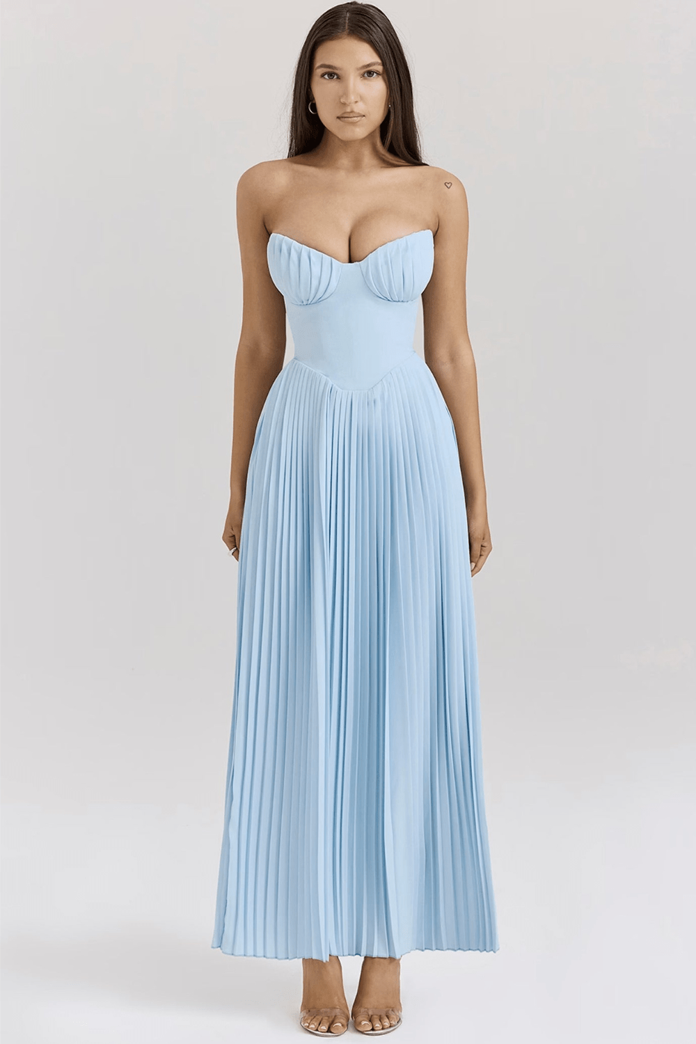 ELIN | Vestido maxi plisado azul claro