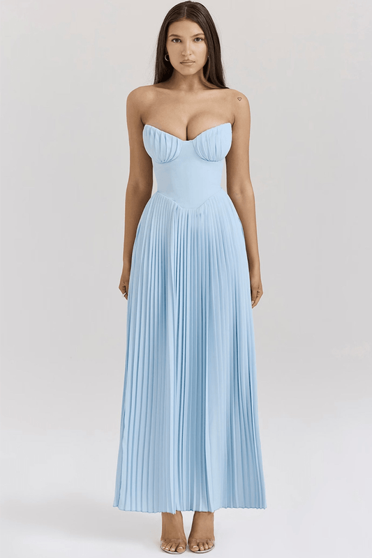 ELIN | Vestido maxi plisado azul claro
