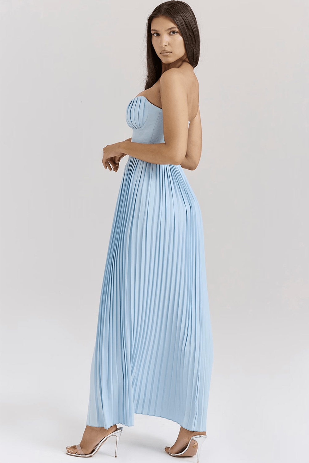 ELIN | Vestido maxi plisado azul claro