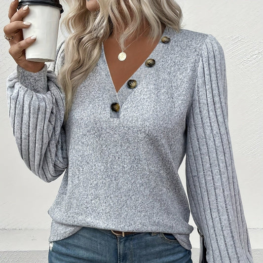 Kehlani - Chic Otoño Elegante Gris Blusa de Manga Larga para Mujer